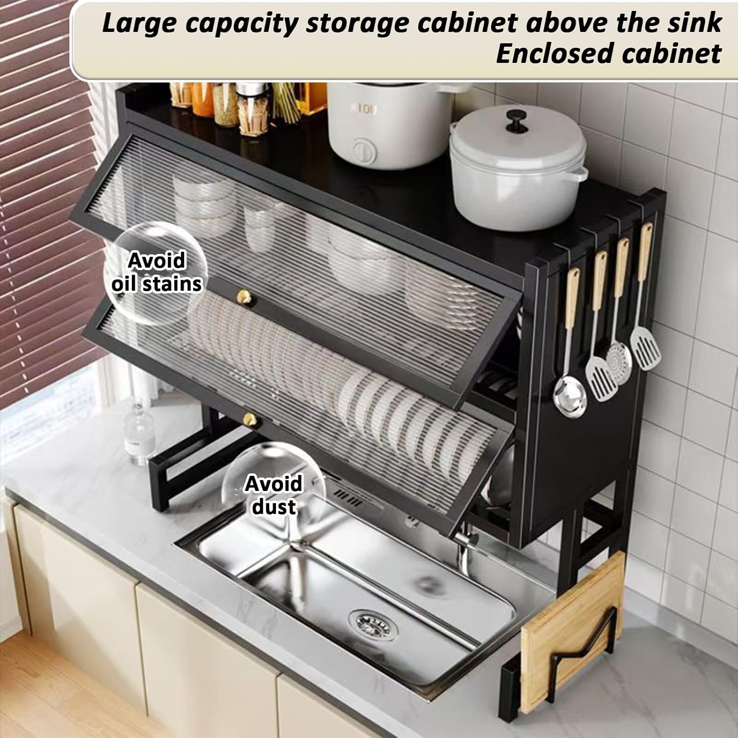 Over The Sink Dish Drainer Drying Rack 4 Tiers with Cover
