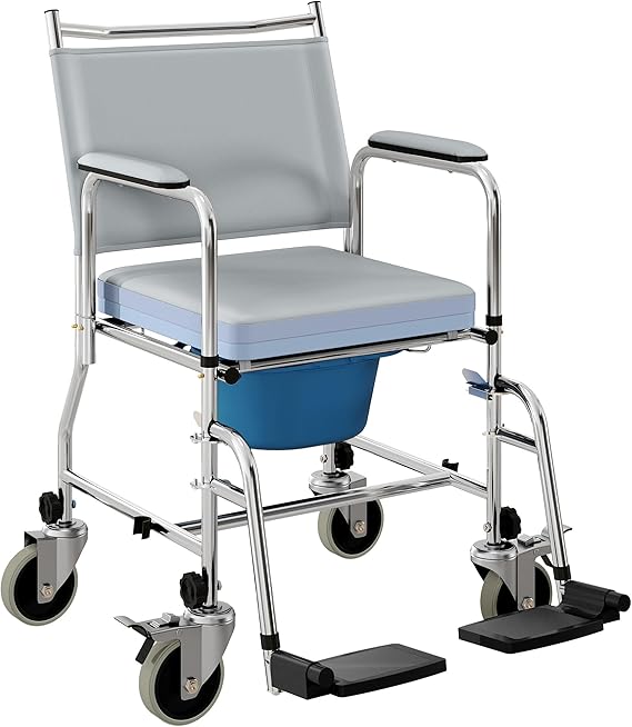 3 in 1 Shower Commode Wheelchair with 4 Lockable Wheels