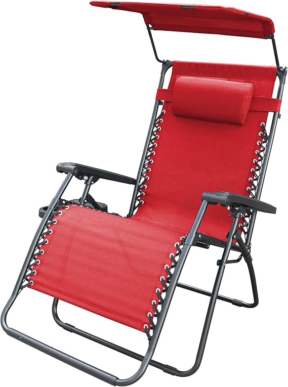 Oversized Zero Gravity Chair with Sunshade and Drink Tray - Red