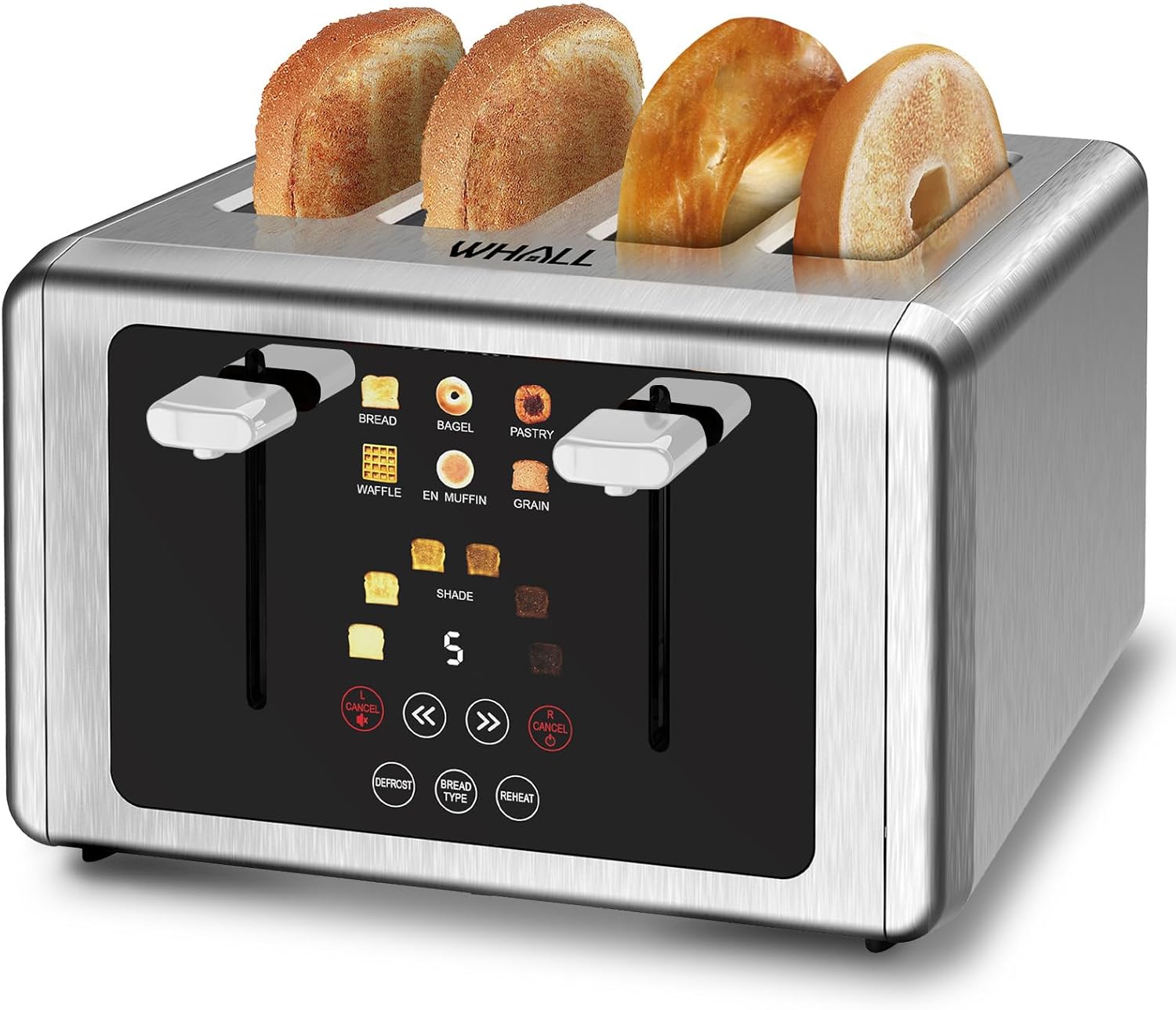 4 Slice Touch Screen Toaster, Stainless Steel Digital Timer, Dual Control Panel, Silver