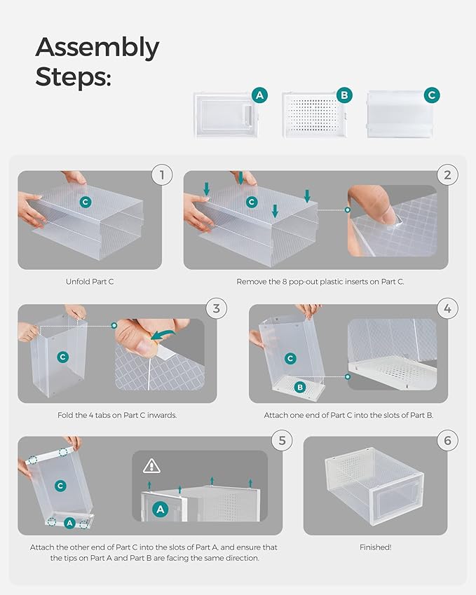 Shoe Boxes, Pack of 12, Stackable, Sneakers, Transparent and White