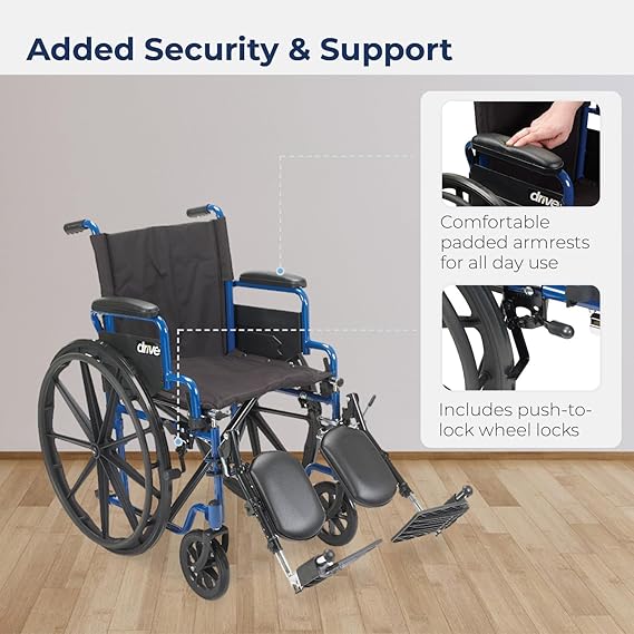 Blue Streak Lightweight Wheelchair with Swing-Away Elevating Leg Rests and Flip-Back Arms