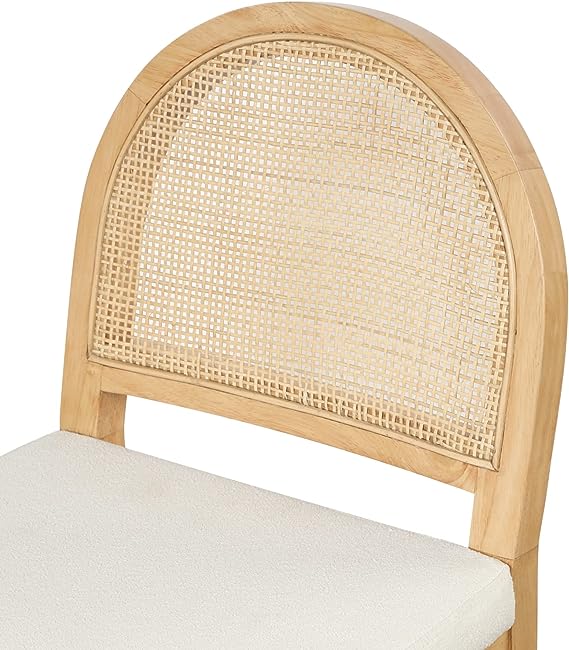 Bailey Upholstered Rattan Bar Stool in Oak Finish Frame, Counter Height Stool with Natural Rattan Woven Back for Kitchen Island, Brown