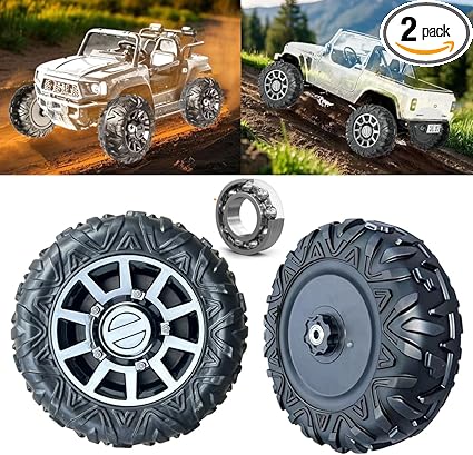 4-Pack PU Solid Rubber Tire for Power Wheels Ride on Car ﻿Alligator Tires Wheels Upgrade, 13in Wheels 1.2CM/0.47in Aperture Front/Rear Wheel for Car/SUV/UTV/ATV/Motorcycle Replacement Parts