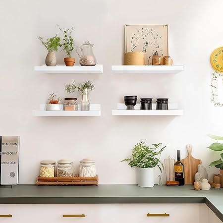 Floating Shelves for Wall Storage Set of 4, Picture Ledge Shelf, White