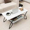 2-Tier Rectangular Coffee Table, Faux Marble Table with Open Storage Shelf, Black Finished Metal Frame, Modern Center Table (White+Black)