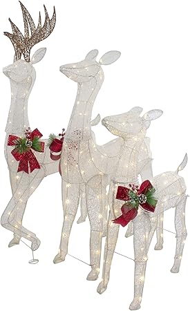 Set of 3 LED Lighted Glittered Reindeer Family Outdoor Christmas Decorations