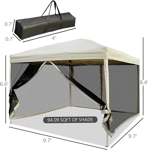 Oxford Pop Up Canopy Tent with Netting, Instant Screen Room House, Tents for Parties, Height Adjustable, with Carry Bag, for Outdoor, Garden, Patio