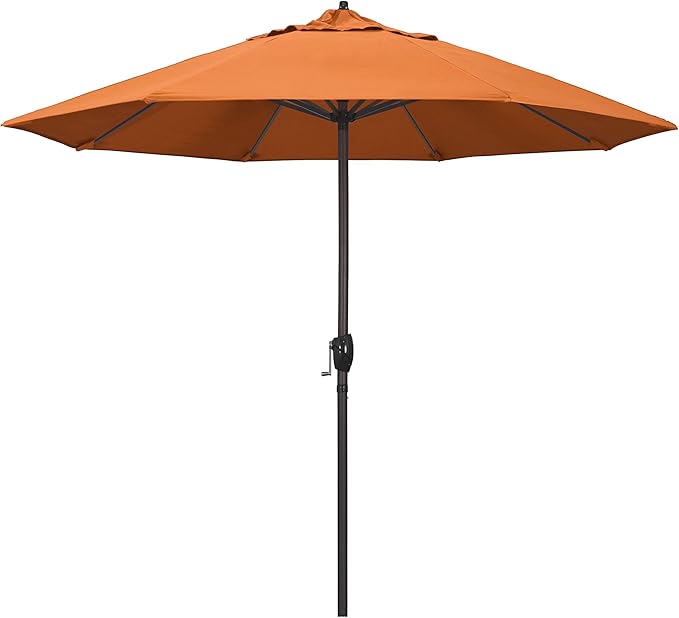 Sunbrella Aluminum Patio Umbrella, Crank Lift, Auto Tilt, Bronze Pole, Tangerine Fabric