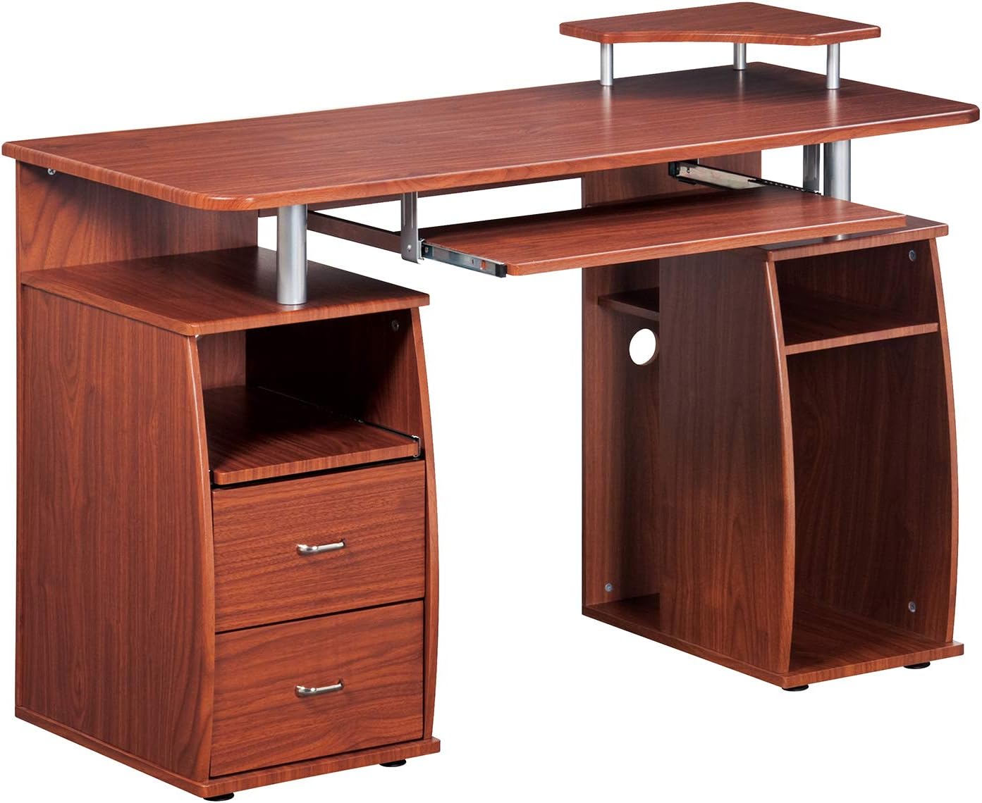 Complete Computer Workstation Desk With Storage, Mahogany - 2 BOXES