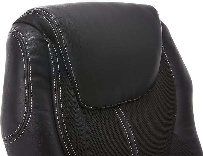 Amplify Executive Office Padded Arms, Adjustable Ergonomic Gaming Desk Chair with Lumbar Support, Faux Leather and Mesh, Black