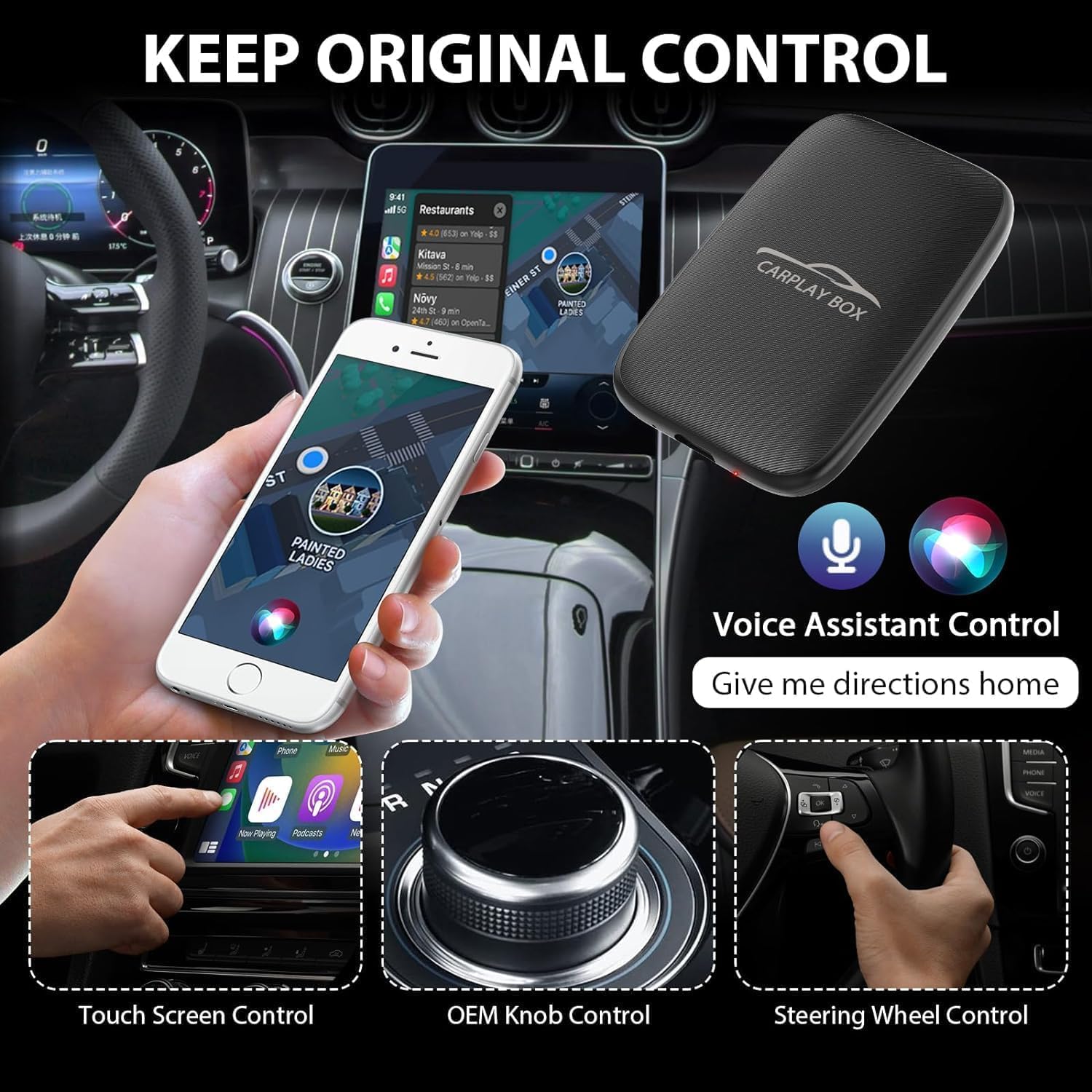 Wireless Carplay Adapter and Android Auto Converts Wired to Wireless Dongle, Support YouTube/Netflix/TF Card,Magic Box Plug & Play