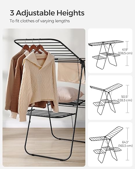 Clothes Drying Rack, Foldable 2-Level Laundry, Black