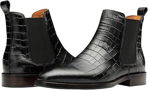 Crocodile Print Leather Business Casual Slip On Mens Formal Dress Boots