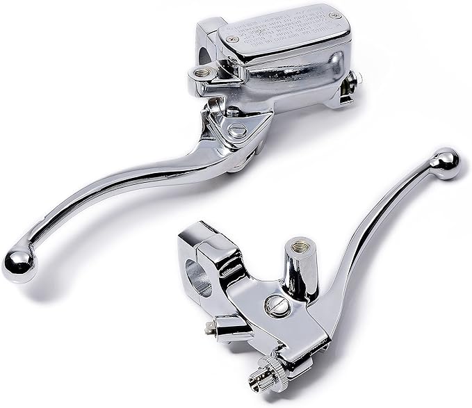 Chrome Handlebar Left Clutch Lever + Right Hydraulic Brake Master Cylinder Compatible with Harley Motorcycles