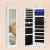 6 LEDs Mirror Jewelry Cabinet, Lockable Wall or Door Mounted Jewelry Armoire Organizer with Mirror, 2 Drawers, White