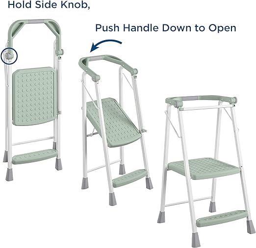 2-Step Kitchen Stepper Adult Folding Step Stool, Kids Folding Stepper, Green