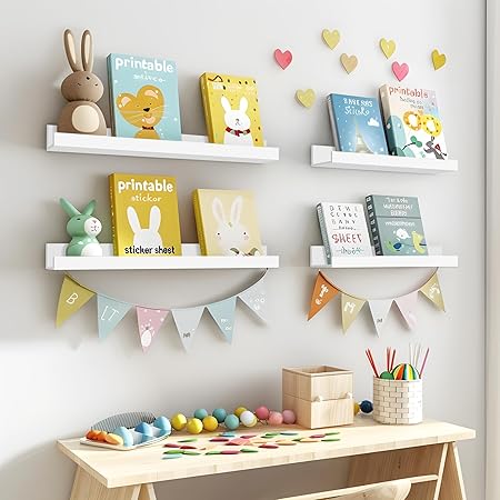 Floating Shelves for Wall Storage Set of 4, Picture Ledge Shelf, White