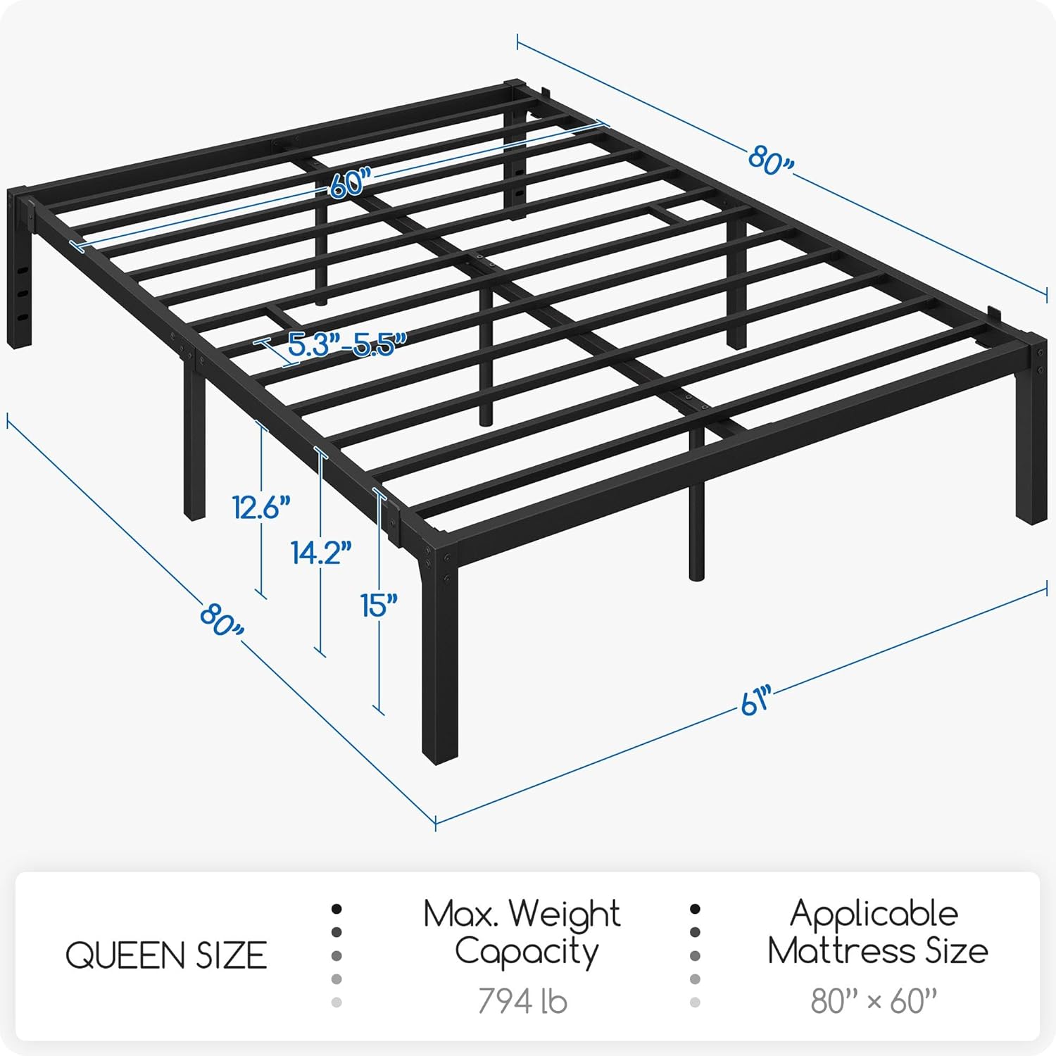Bed Frames Heavy Duty Metal Platform Bed with Under Bed Storage, No Box Spring Needed, Easy Assembly, Sturdy Steel Slat Support, Black - Queen