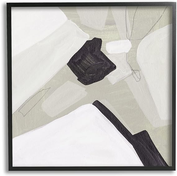 Abstract Shape Arrangement Neutral Tan Modern Painting, Designed by Melissa Wang Black Framed Wall Art, Off- White