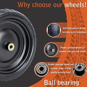 Flat Free Wheels Solid Tires, 4-Pack Set