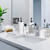 Bathroom Accessory Set, 4 Pcs Marble Look Bathroom Accessories Sets Complete With Soap Dispenser, Toothbrush Holder, Apothecary Jar, Tray, Home Apartment Modern Bathroom Decor Vanity Countertop