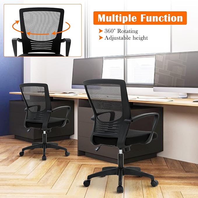 Ergonomic Office Mesh Computer Chair with Back Lumbar Support Arms, Black