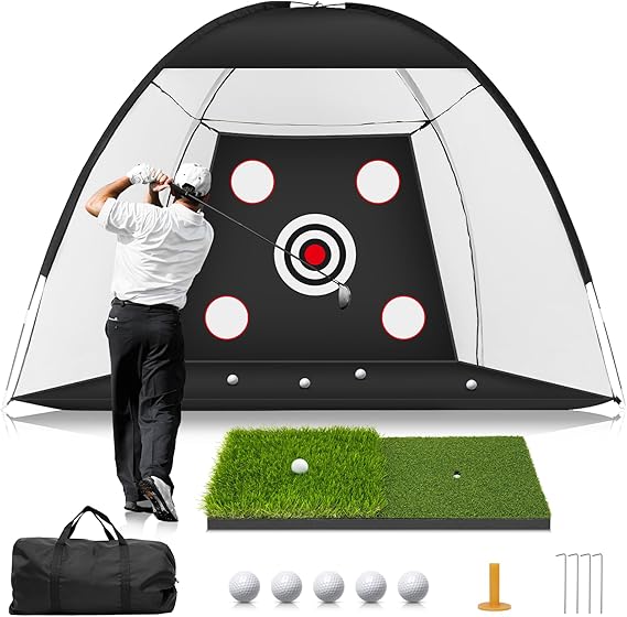 Golf Net: Golf Practice Net for Backyard Chipping Driving with Dual-Turf Golf Hitting Mat