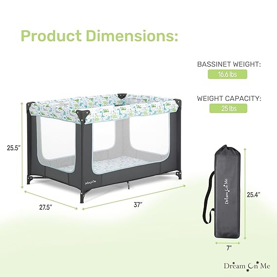 Portable Playard in Grey and Green, Lightweight, Packable and Easy Setup Baby Playard, Breathable Mesh Sides and Soft Fabric