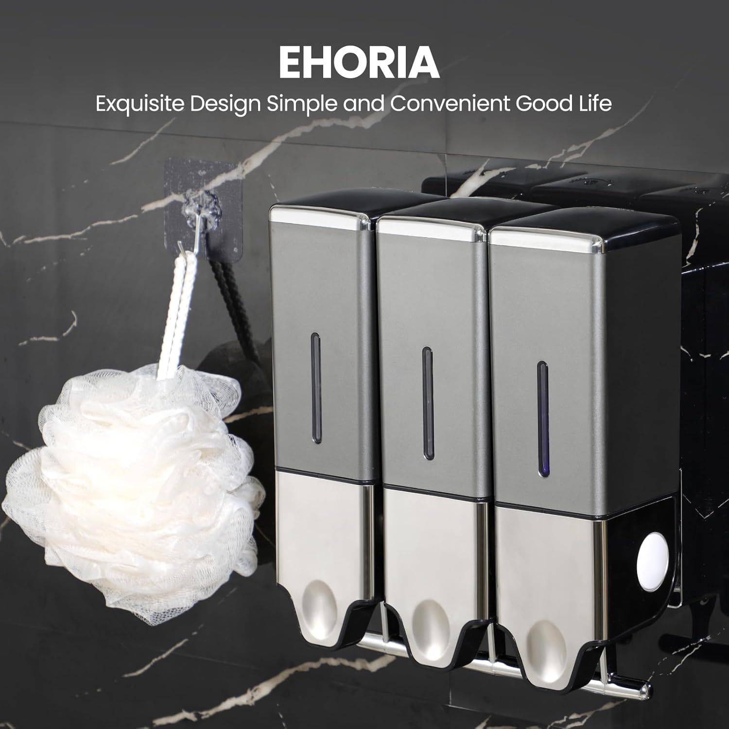 3-in-1 Quadrate Dispensers, No Drilled Wall Mounted Distributor,Hotel,Bathroom,Home (Triple, Grey)