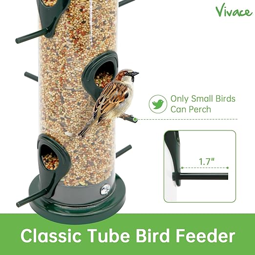 Bird Feeder, 2 Pack Classic Tube Bird Feeders for Outdoors Hanging Bird Feeder with 6 Feeding Ports, 2LB Seed Capacity Wild Bird Feeders