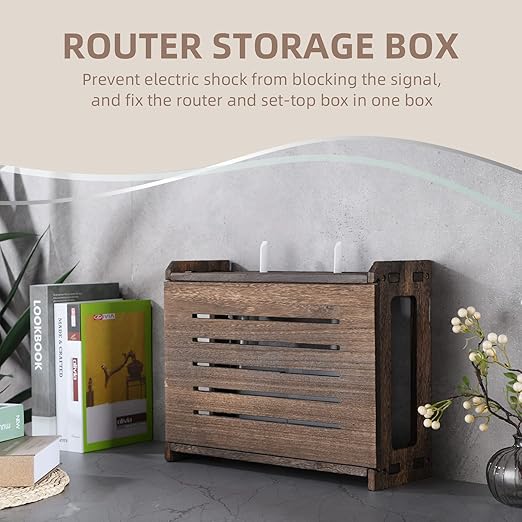 Wooden Router Shelf Wall Mount WiFi Router Storage Box Modem Cable Router Cover Organized Power Strip Cable Management Hider Rack Need Assembly