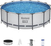Steel Pro MAX Round Metal Frame above Ground Outdoor Swimming Pool Set with 1,000 Filter Pump, Ladder, and Cover, Gray