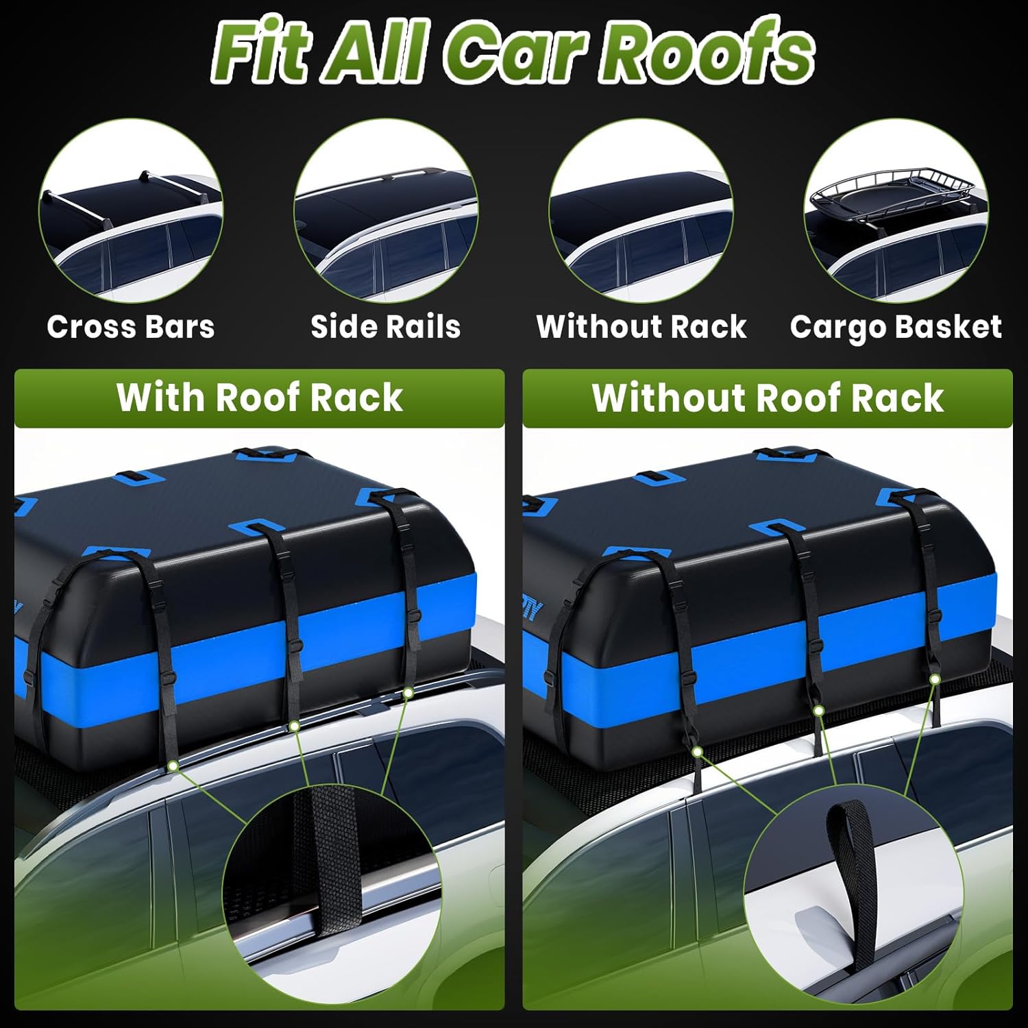Car Rooftop Cargo Bag Carrier, Soft Roof Top Luggage Bag, Blue