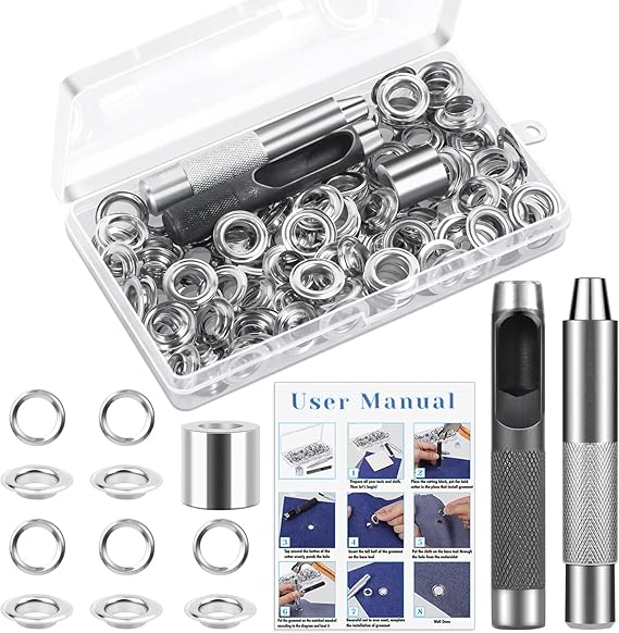 120 Sets Grommet Tool Kit, Cridoz Grommet Eyelets Kit with Setting Tools and Storage Box for Fabric, Tarps, Curtains