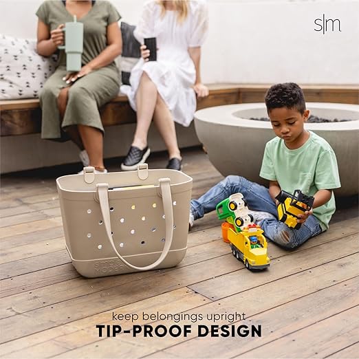 Beach Bag Rubber Tote | Waterproof Large with Zipper Pocket, Pool Boat, Groceries, Sports | Getaway Bag Collection | Sea Glass Sage