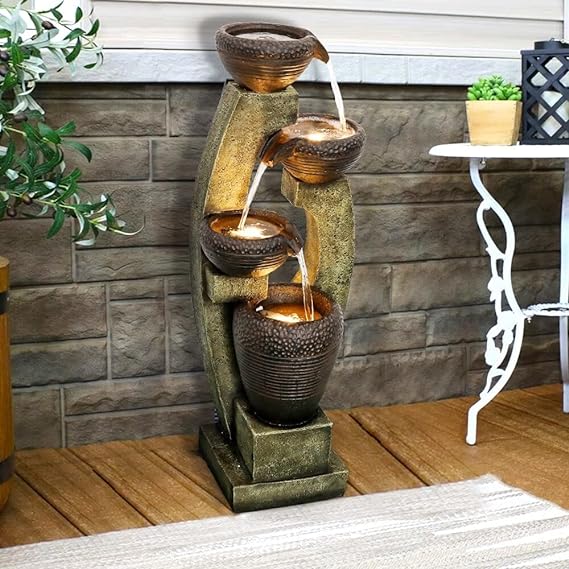 Modern Indoor Water Fountain w/Lights Waterfall Feature for Home