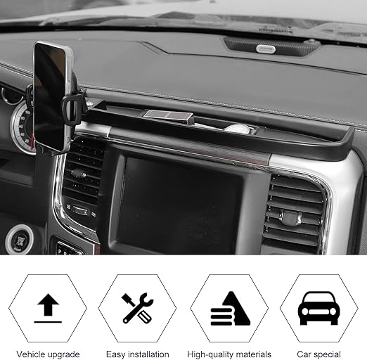 Cell Phone Holder Dash Mount Holder with Storage Box Bracket Center Console Interior Accessories Compatible with Dodge RAM 2012-2017