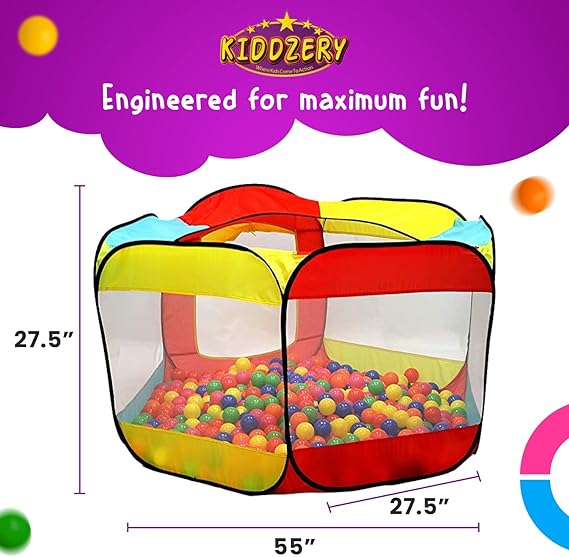 Ball Pit Play Tent for Kids | Large Ball Pits for Toddlers, and Babies | Fill Playhouse with Plastic Balls Idea | Indoor & Outdoor Foldable Baby Tent (200 Balls Included)