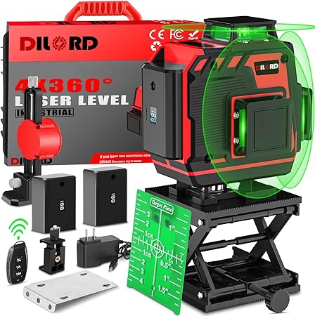 16 Lines 120ft Laser Level, 4x360° Self Leveling, 4D Green Cross Line Phone and Remote Control for Construction and Picture Hanging, 2 Rechargeable Battery, Remote Controller, Stand Included