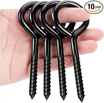 5 Inch Eye Hooks, Eye Bolts Screw 10 Pcs Heavy Duty Black Large Screw Eye Hooks for Hanging, Tie-Downs,