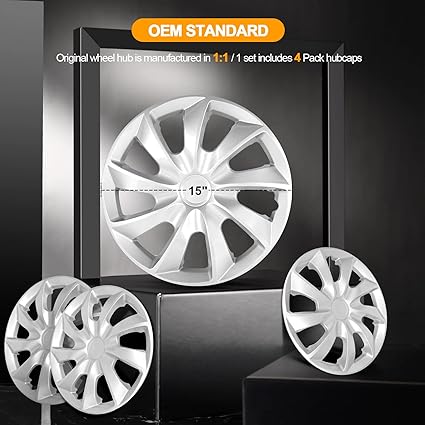 4 Pack Car Wheel Rim Skin Cover Hub Caps Hubcap Wheel Cover Silver