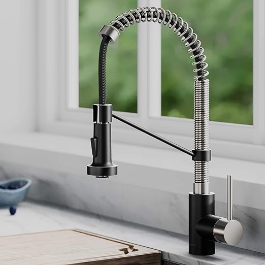 Bolden Commercial Kitchen Faucet with Dual Function Pull-Down Sprayhead in All-Brite Finish, Spot Free Stainless Steel/Matte Black