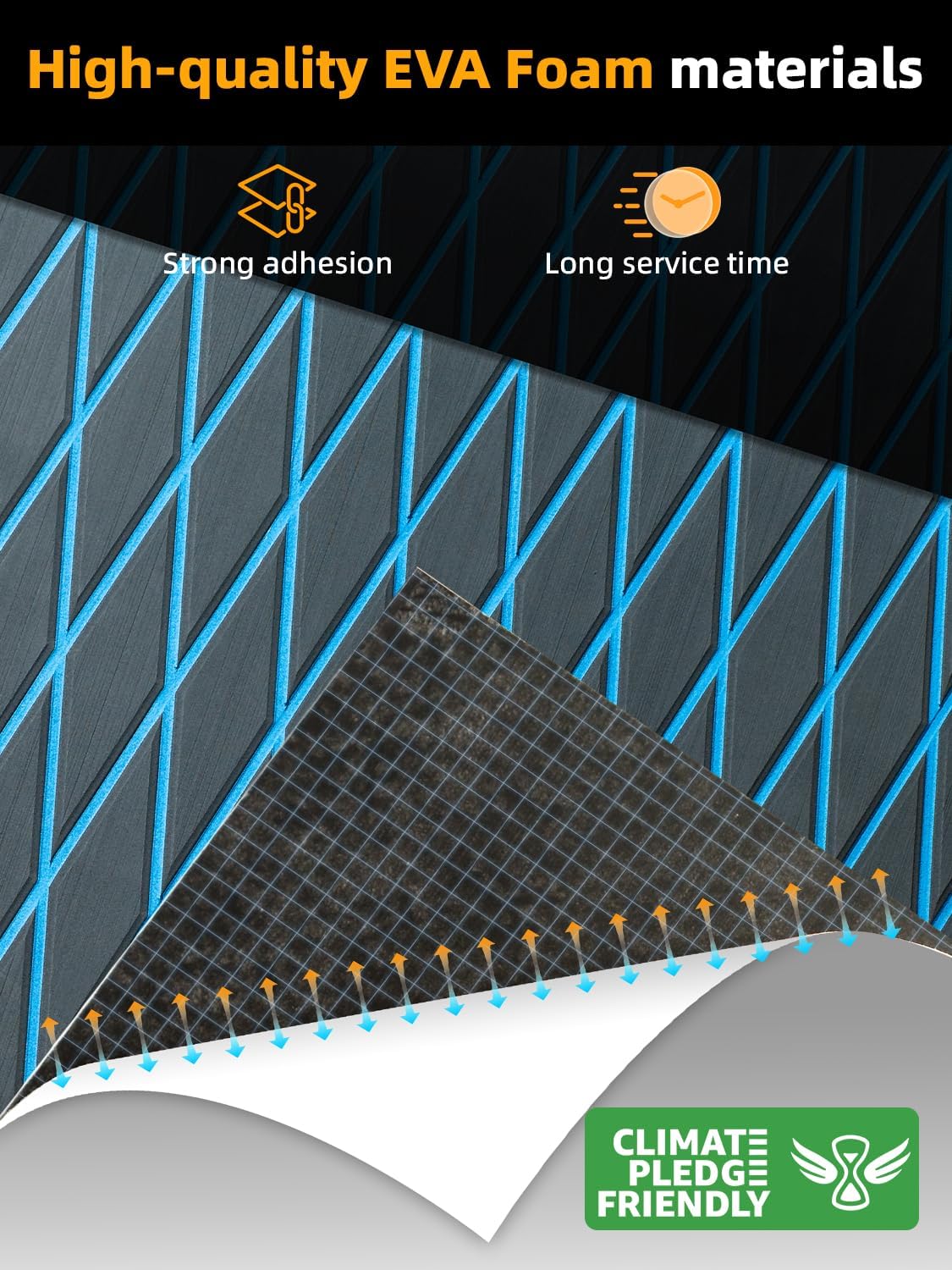 Boat Flooring EVA Foam Boat Decking Marine Mat, 75''x 28'', Dark Grey with Blue Lines