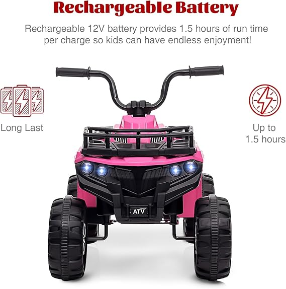 12V Kids Ride On Electric ATV, Kids 4 Wheeler Quad ATV Play Car with High/Low Speed, Treaded Tires, Rubber Handles, Electric Ride On Toy, Led Light