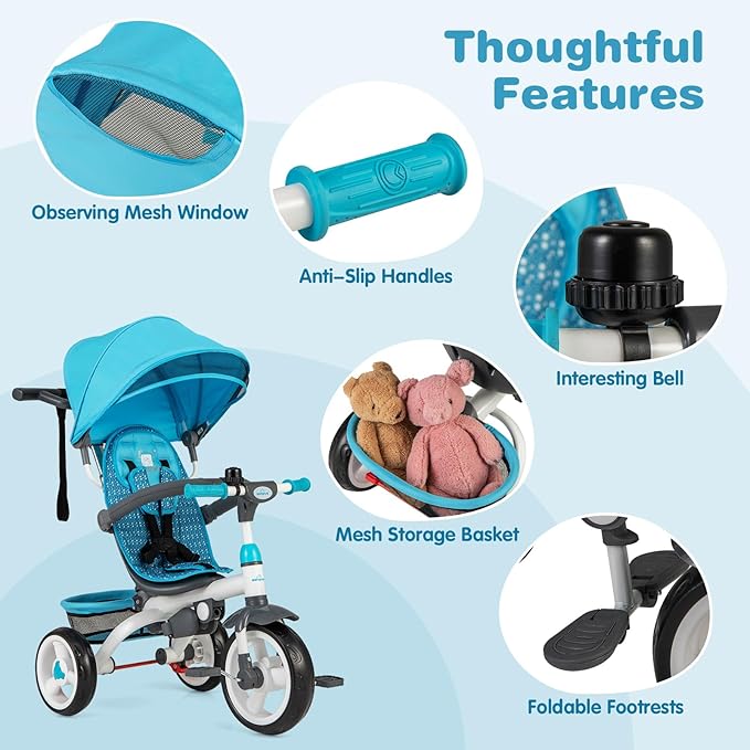 Tricycle for Toddlers, 6 in 1 Trike w/Parent Handle