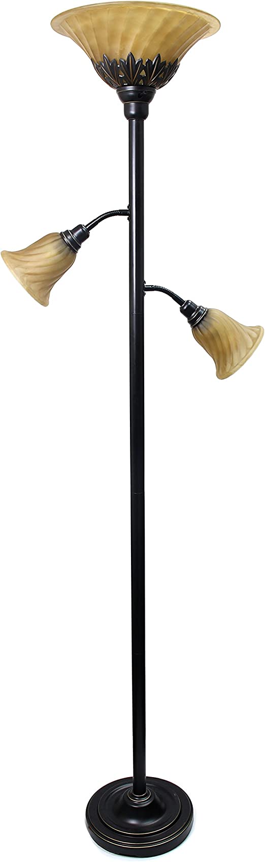 3 Light Floor Lamp with Scalloped Glass Shades, Restoration Bronze/Champagne