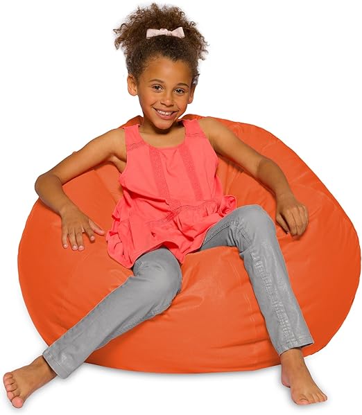 Big Comfy Bean Bag Chair: Posh Large Beanbag Chairs with Removable Cover for Kids, Teens and Adults - Polyester Cloth Puff Sack Lounger Furniture for All Ages - Solid Orange