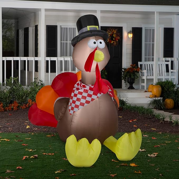 Thanksgiving Inflatable Turkey with Checkered Scarf Multi, final cut