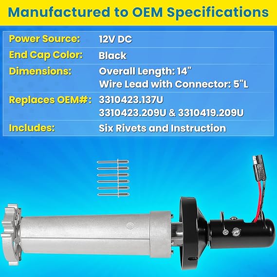 Repalce for DOMETIC Torsion Assembly Rh Black for 9100 Power Patio RV Awning Motor 12V DC Extension Drive